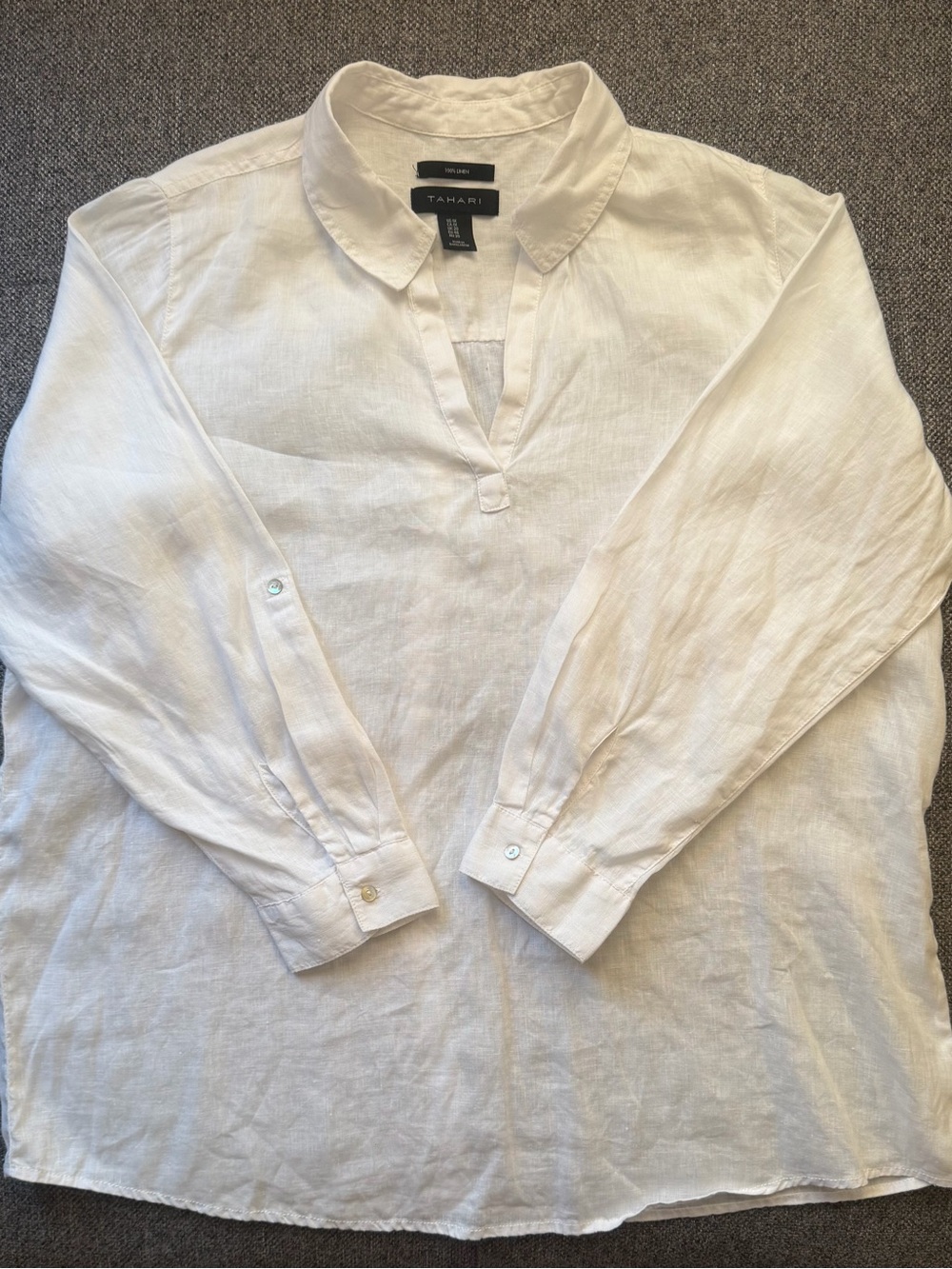 Tahari White Linen Popover Button-Cuff Women’s Shirt